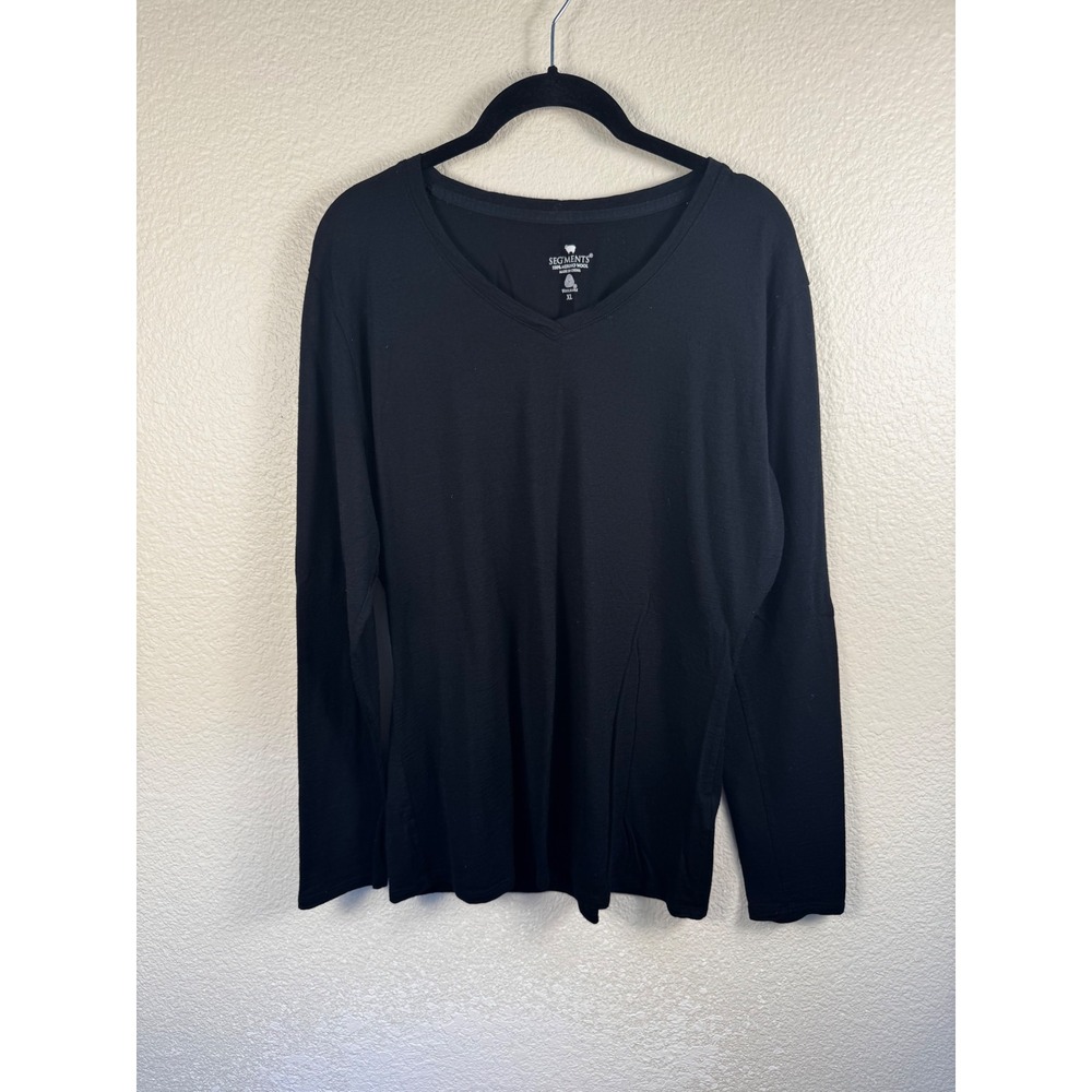 Segments Merino Wool Top Women XL Black V Neck Long Sleeve Solid Minimalist